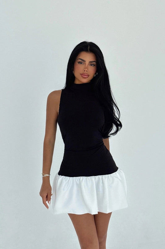 Black Two-Tone Basic Dress