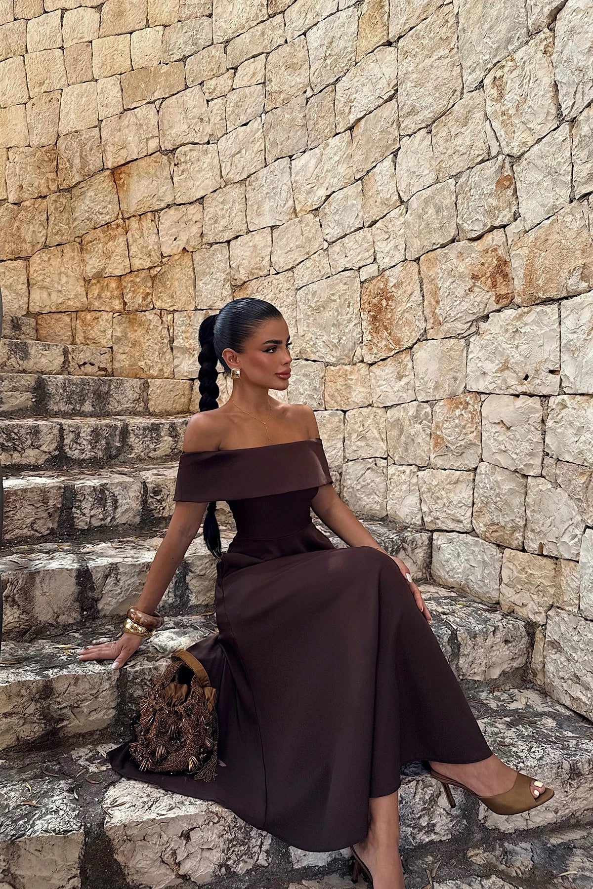 Brown Madonna Collar Dress