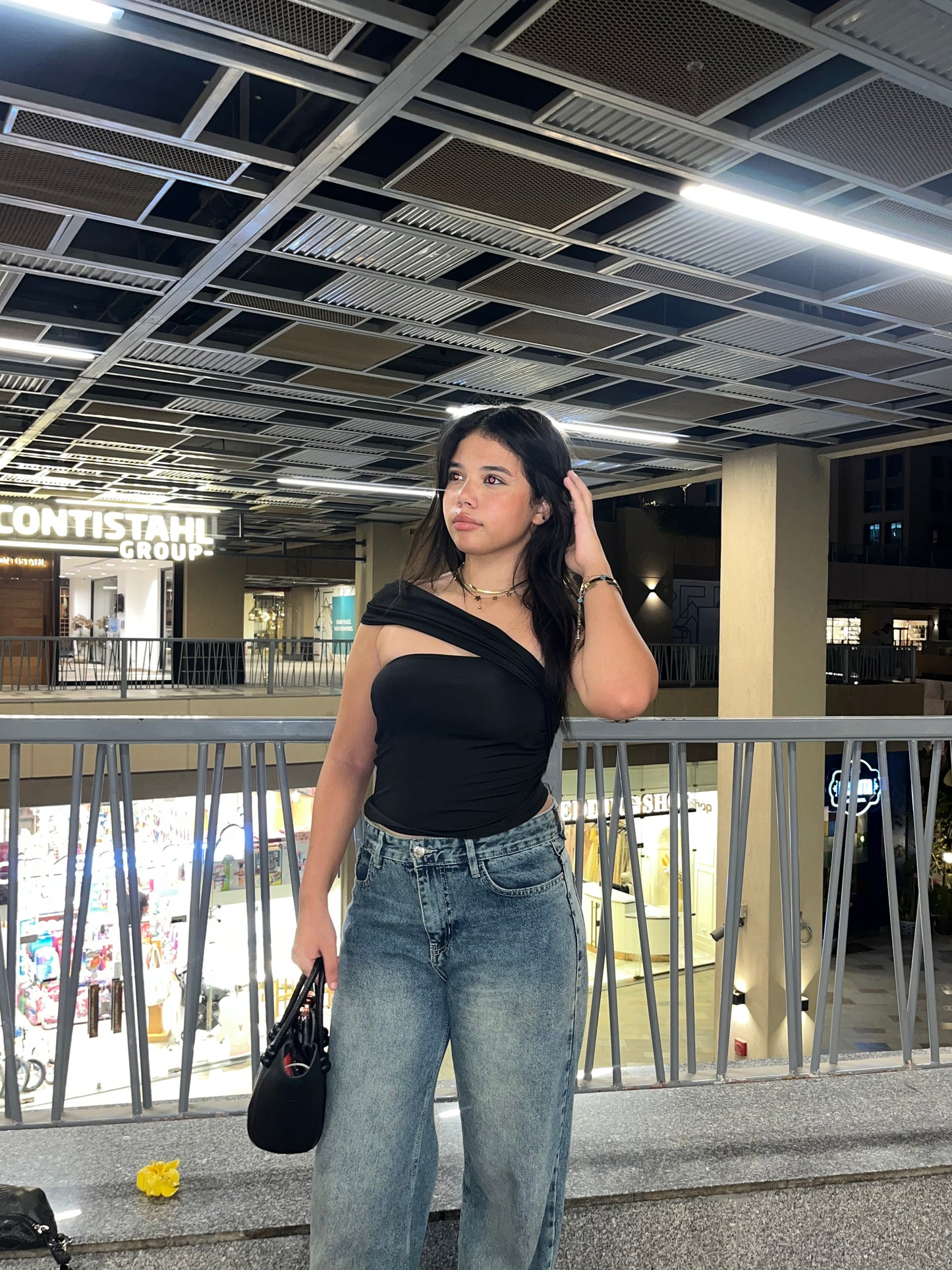 Black one shoulder top