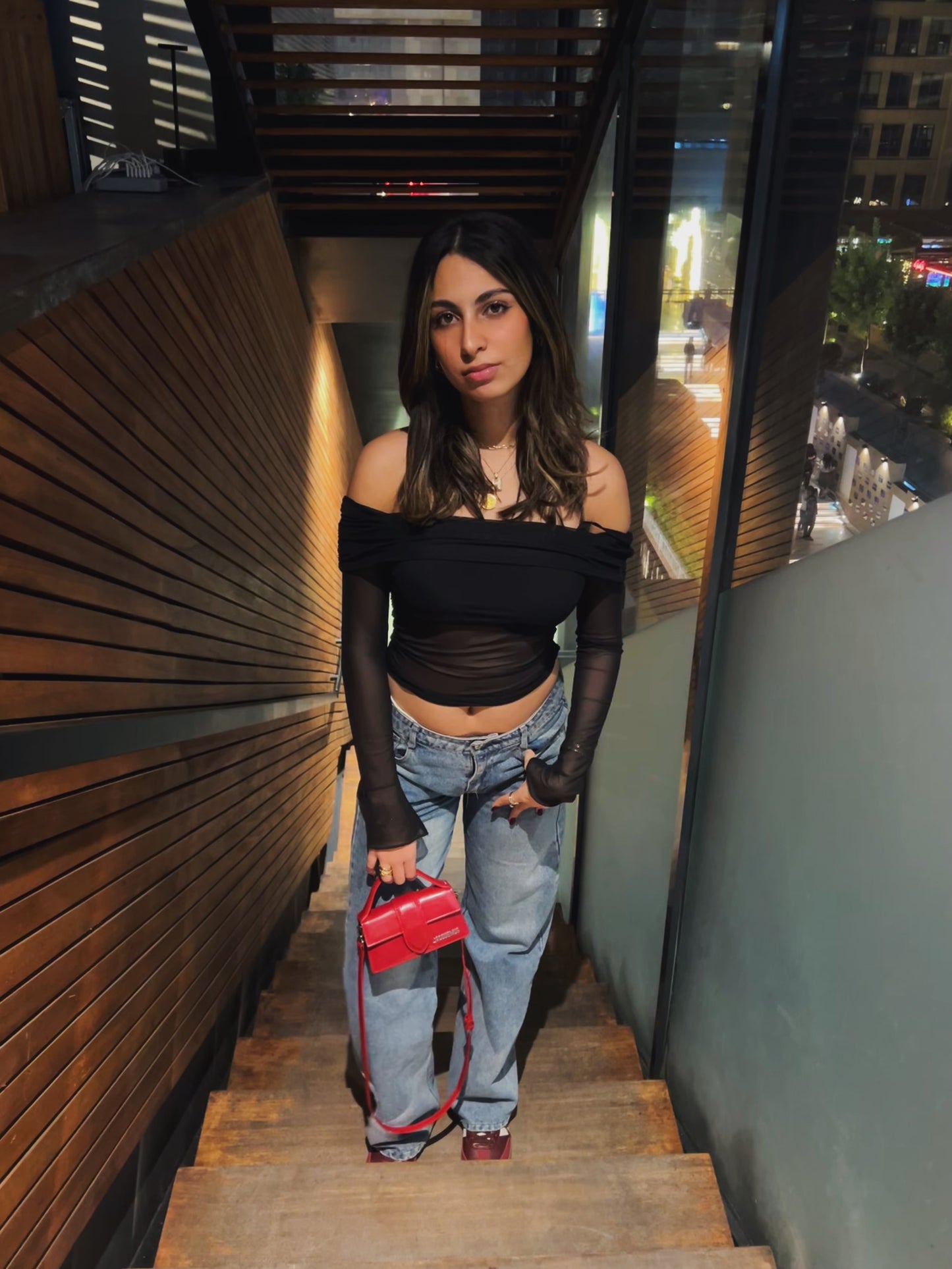 Black Mesh Off Shoulder Top