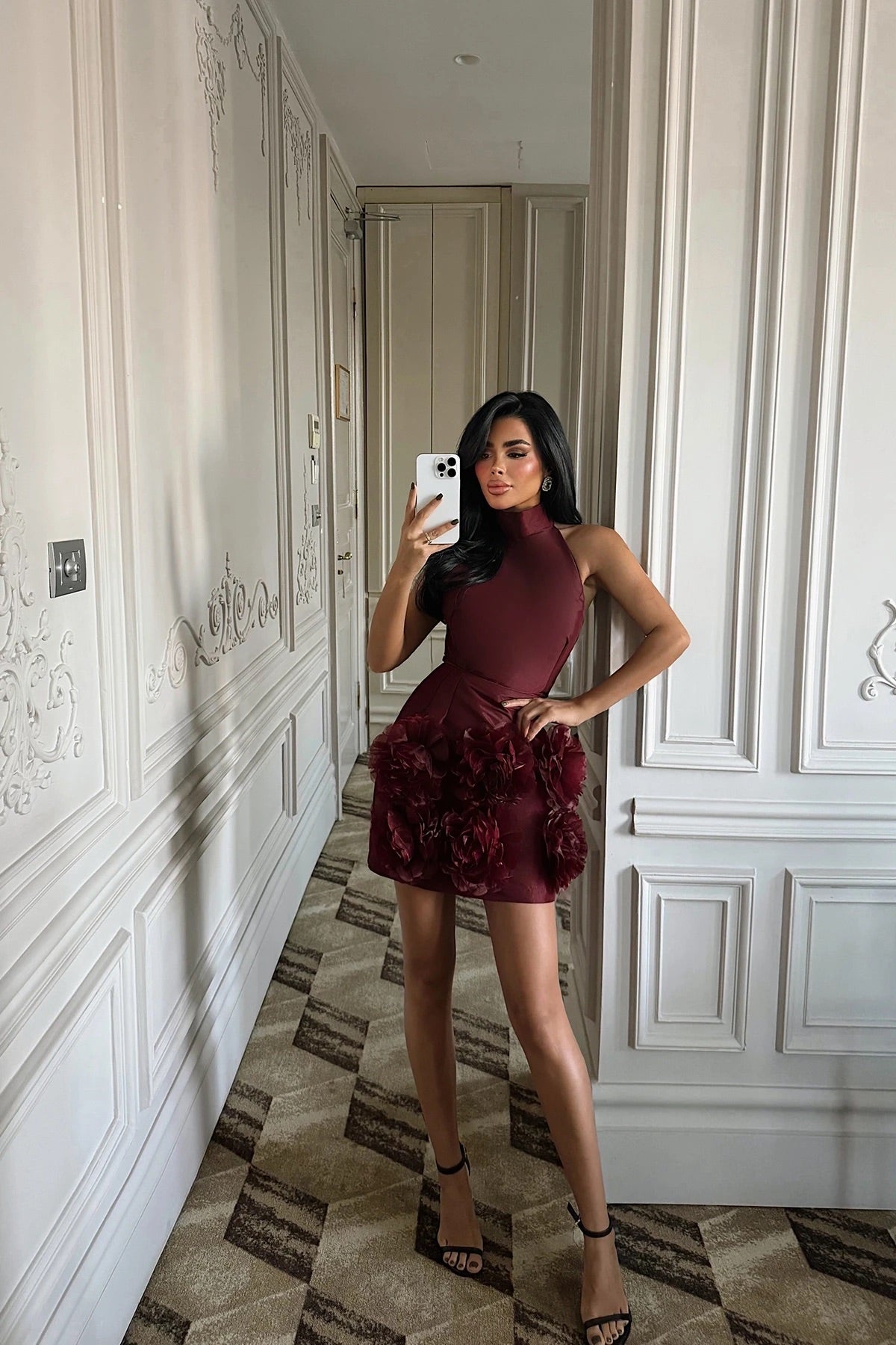 Cherry Freyya Mini Dress with Rose Hem