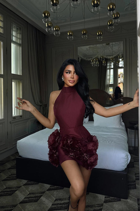 Cherry Freyya Mini Dress with Rose Hem