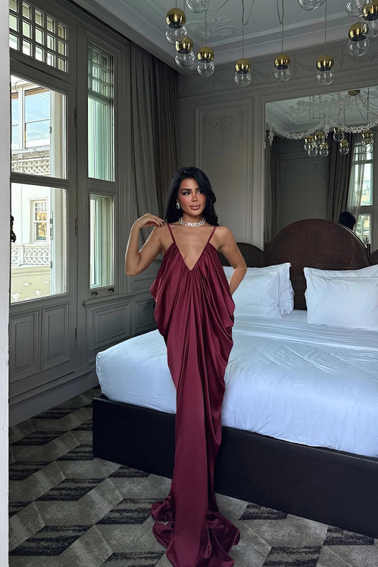 Cherry Maroon Strappy Long Dress