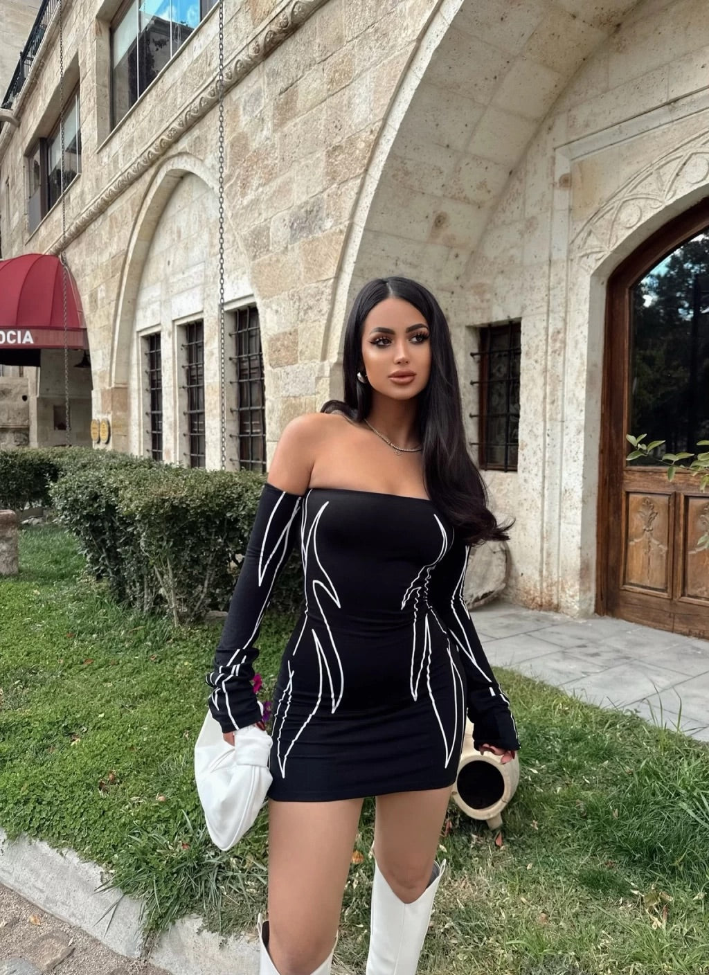 Printed Off-Shoulder Bodycon Mini Dress