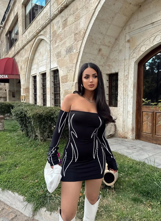 Printed Off-Shoulder Bodycon Mini Dress