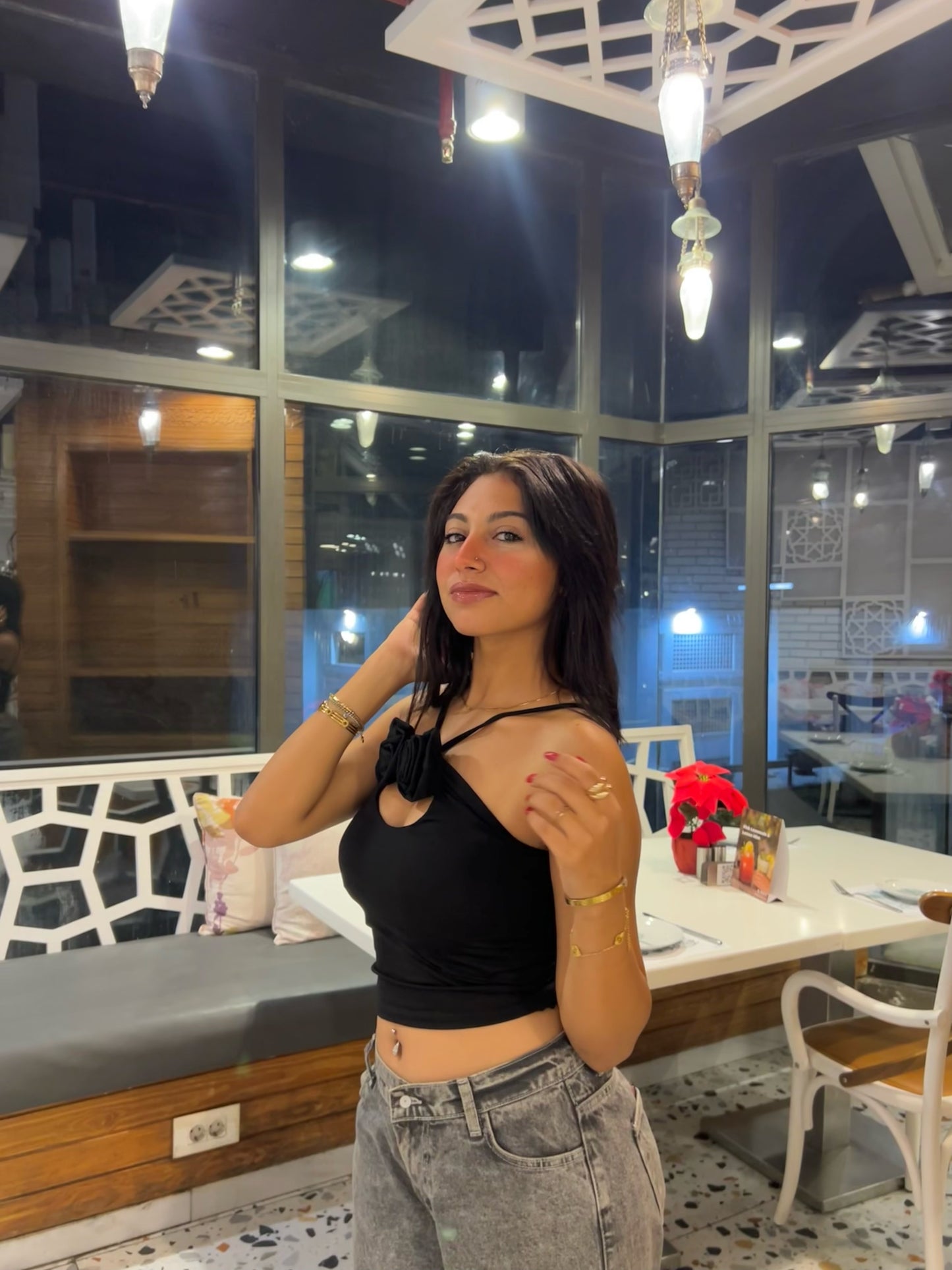 Black Hanger Rose Detail Crop Top