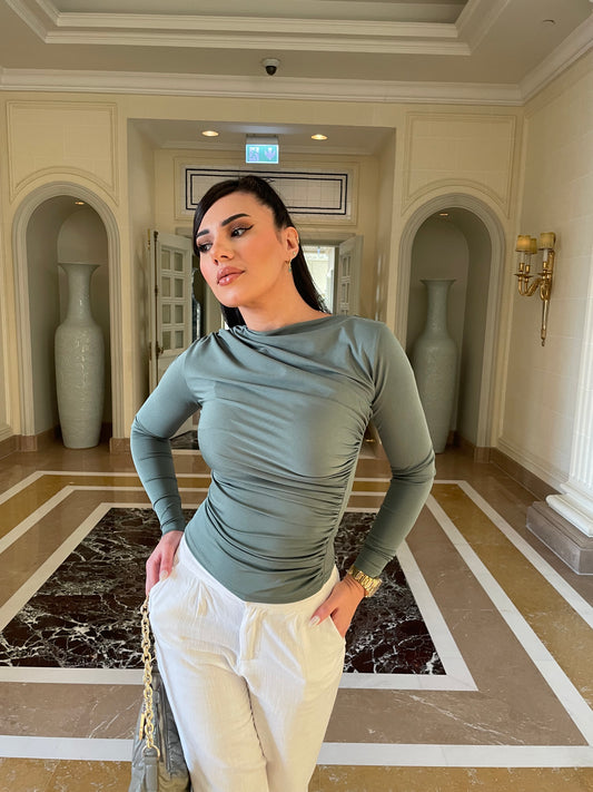 Olive Drape Long Sleeve Blouse