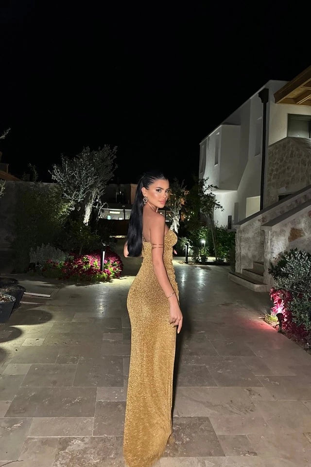 Gold Dianora Strapless Dress
