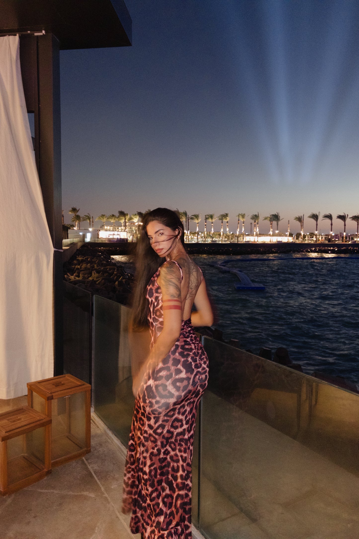 leopard micro fabric maxi dress