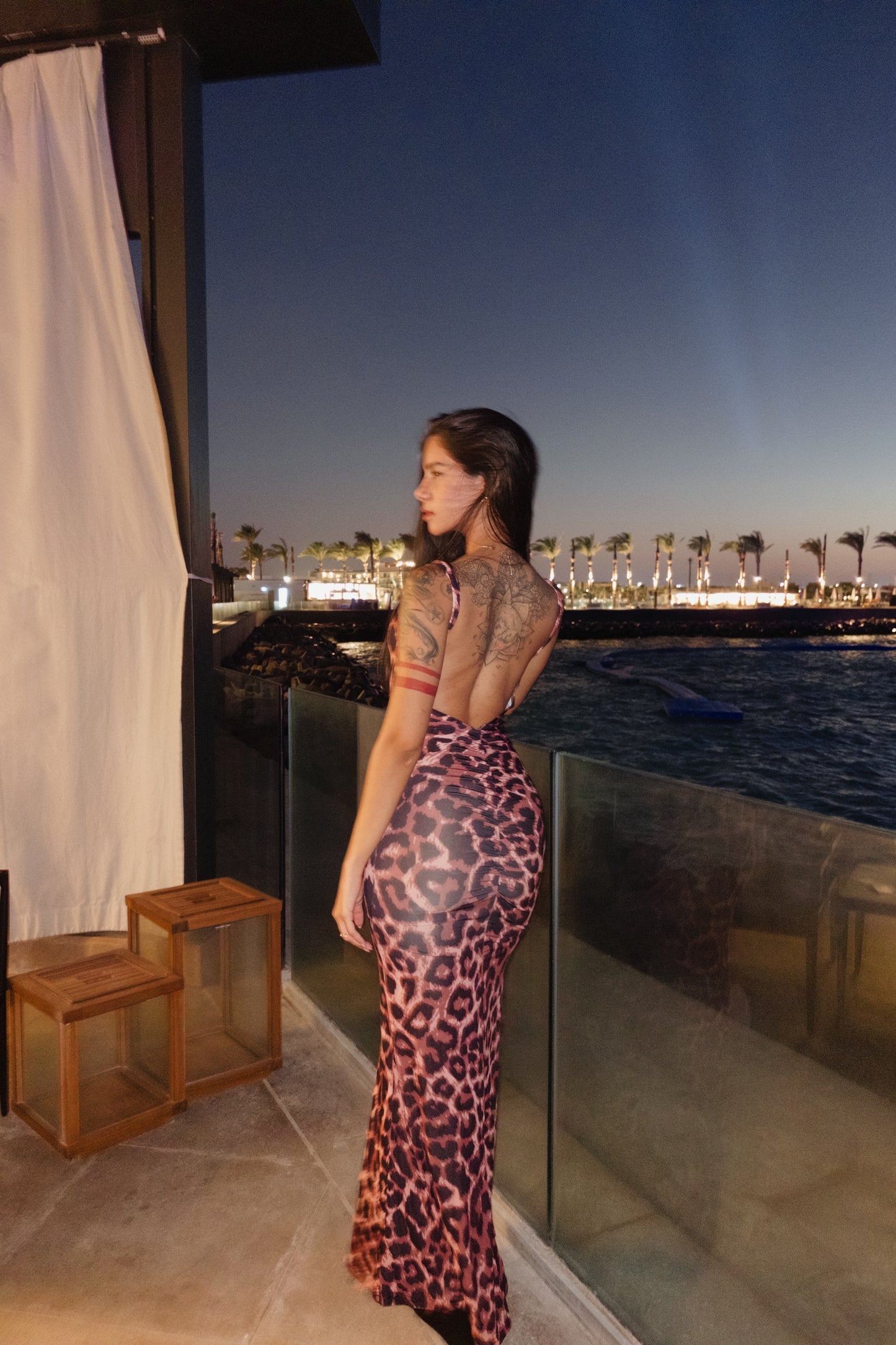 leopard micro fabric maxi dress