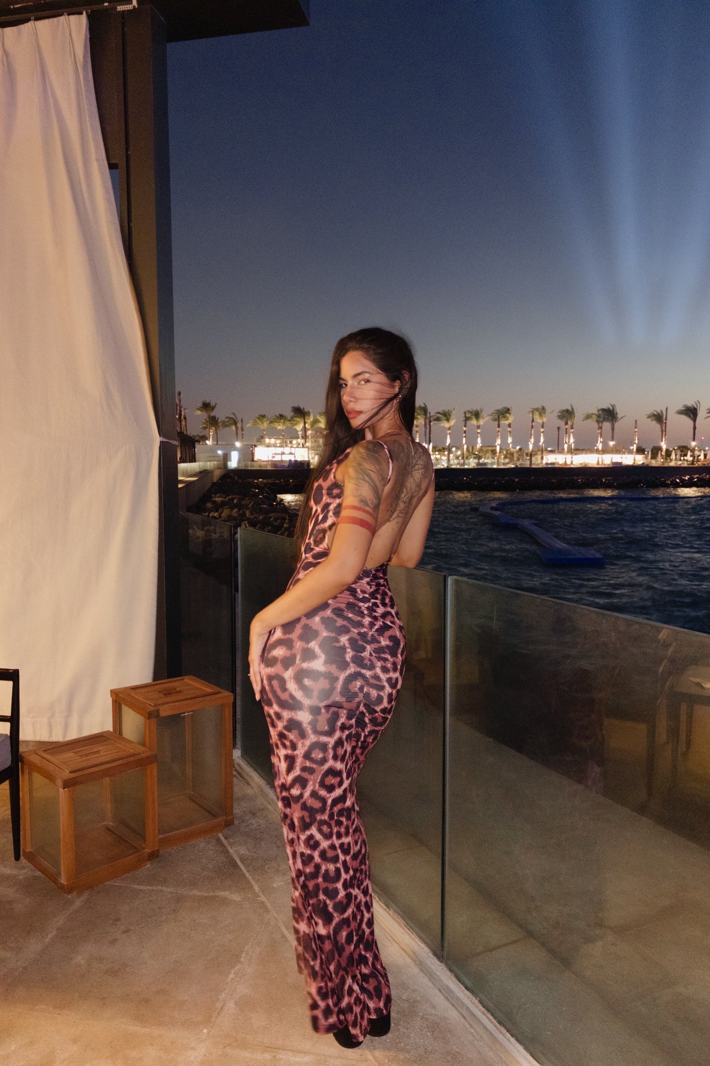 leopard micro fabric maxi dress