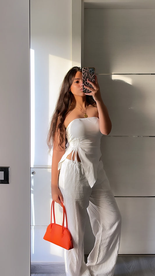 White Side Rope Strapless blouse