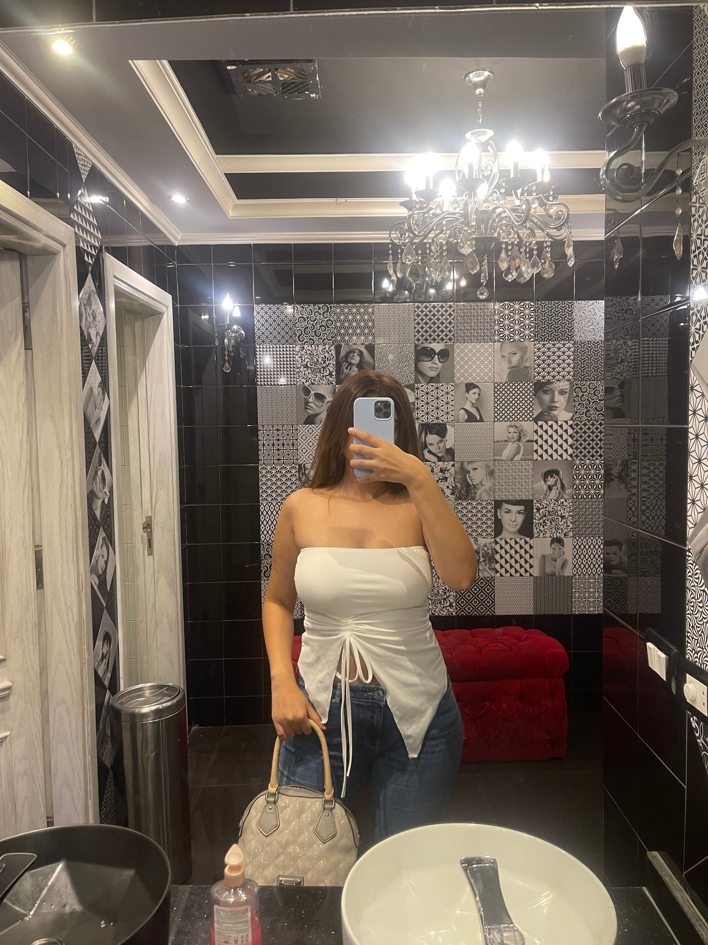 White Side Rope Strapless blouse