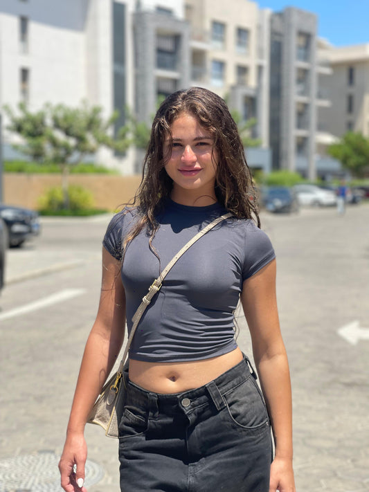 Gray - Short sleeve basic top