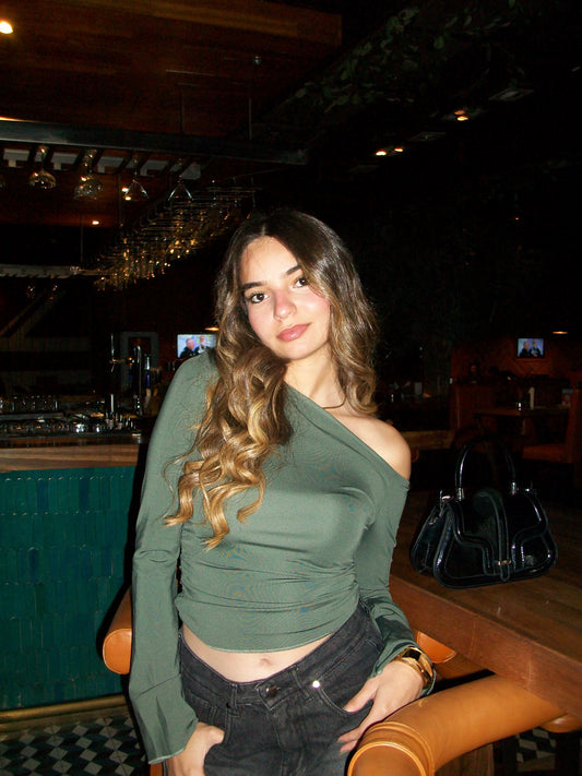 Olive Drape off shoulder - long sleeve