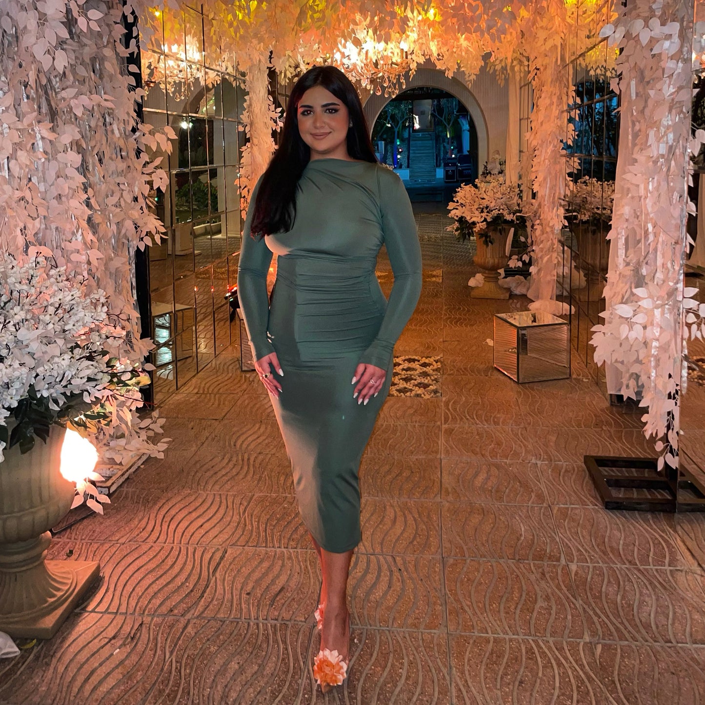 OLIVE SCUBA FABRIC DRESS