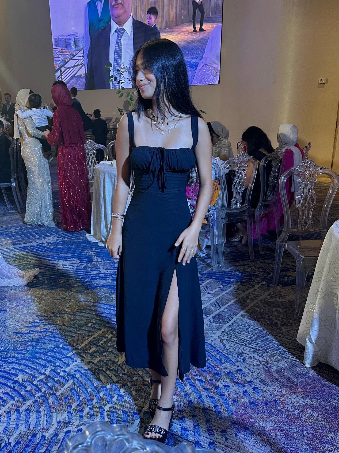 Black LONG DRESS WITH BACK DRAPES