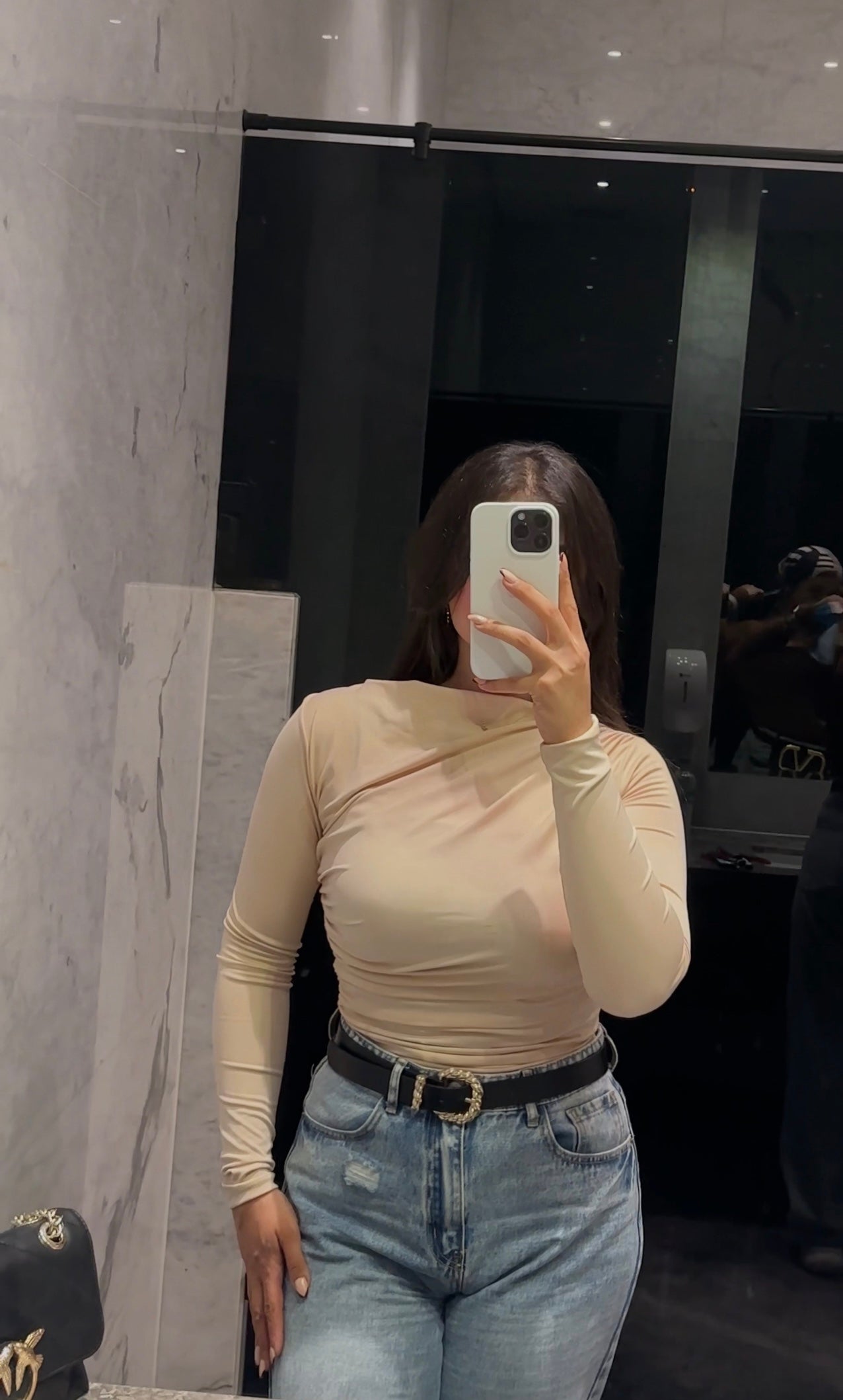 Beige Drape Long Sleeve Blouse