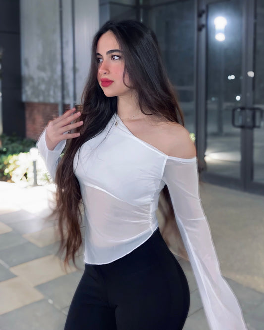 White  Mesh Off Shoulder Top