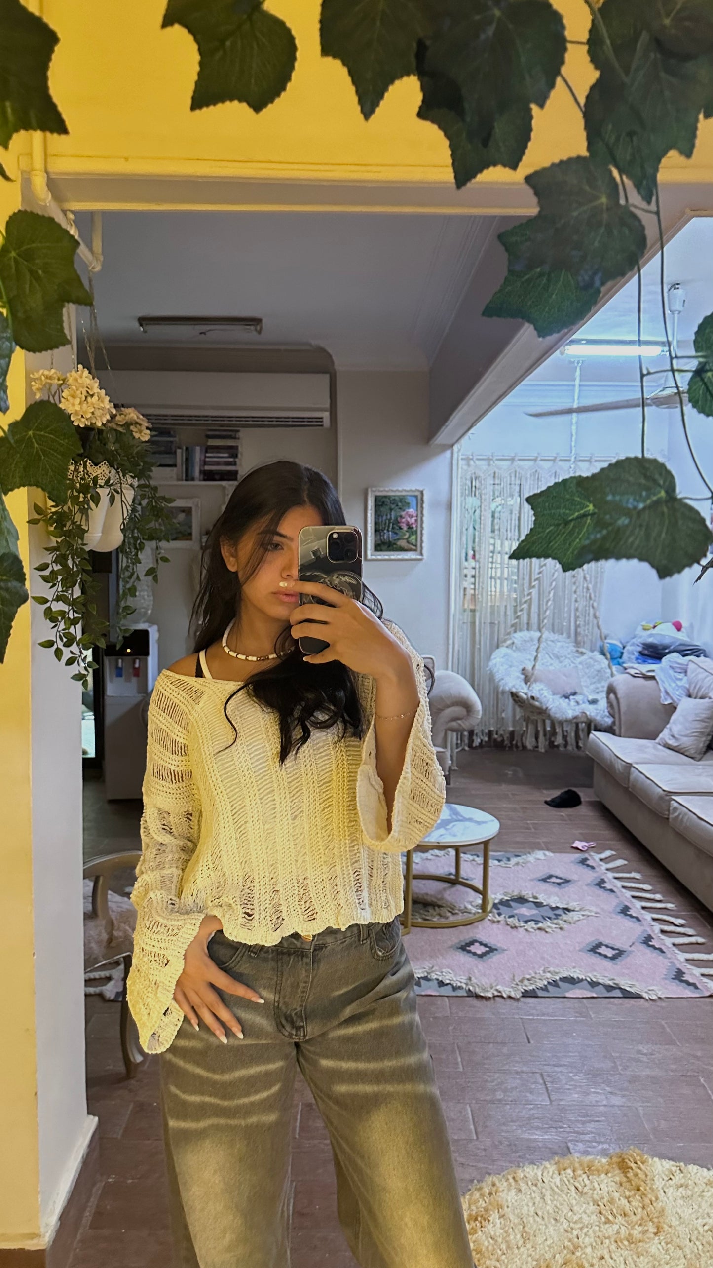 White V-Neck Knitwear Blouse