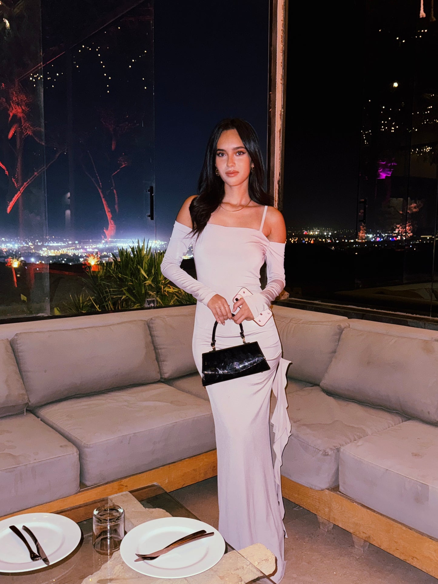 Cream Long dress with  strap