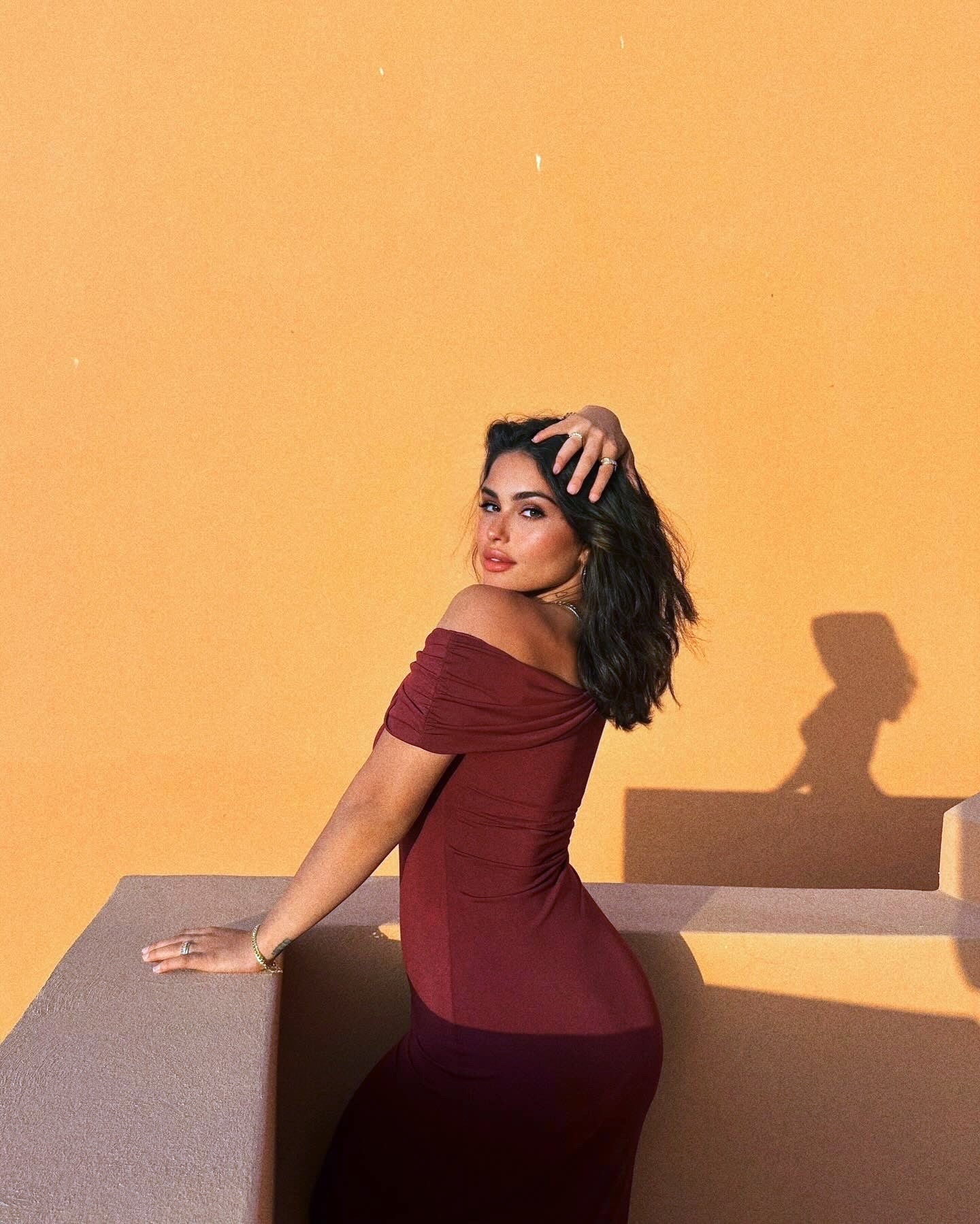 Burgundy off shoulder  Collar Long Dress