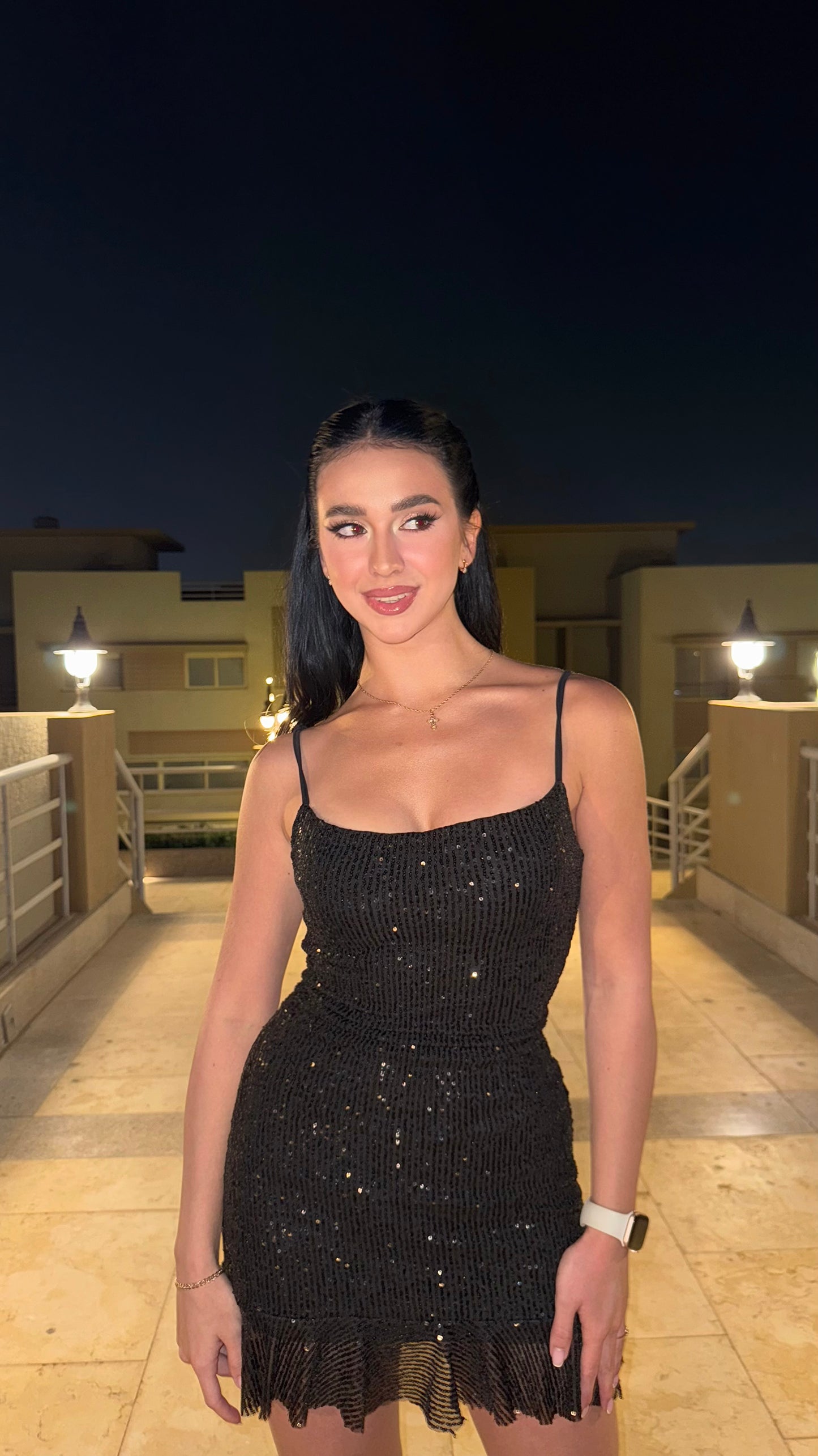 Black Sequin Detail Mini Dress