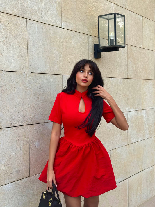 Red Window Detail Mini Dress