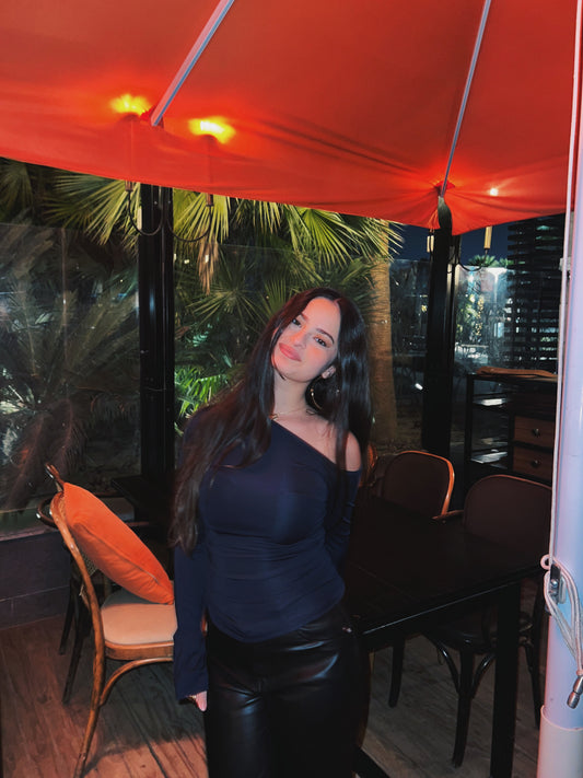 Navy Blue Drape off shoulder - long sleeve