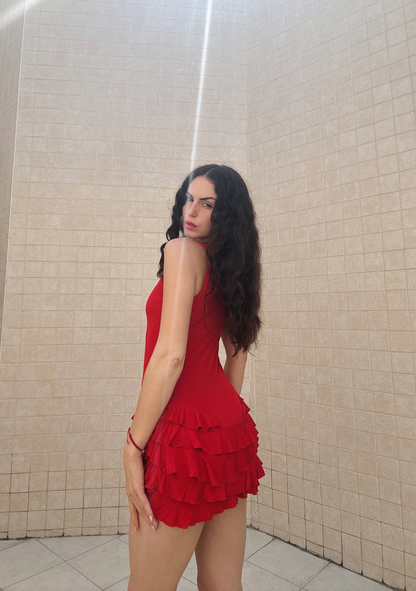 Red Naia Ruffle Dress