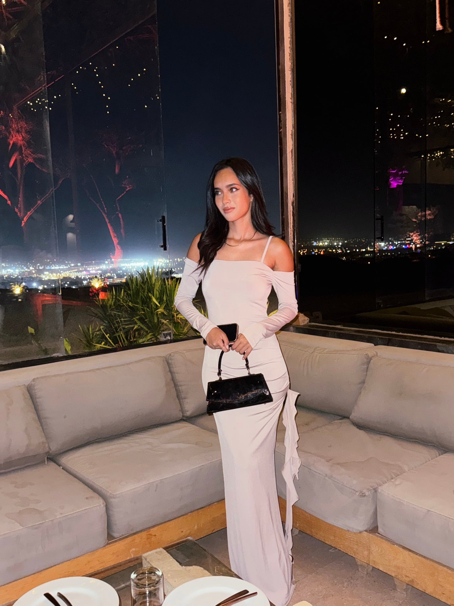Cream Long dress with  strap