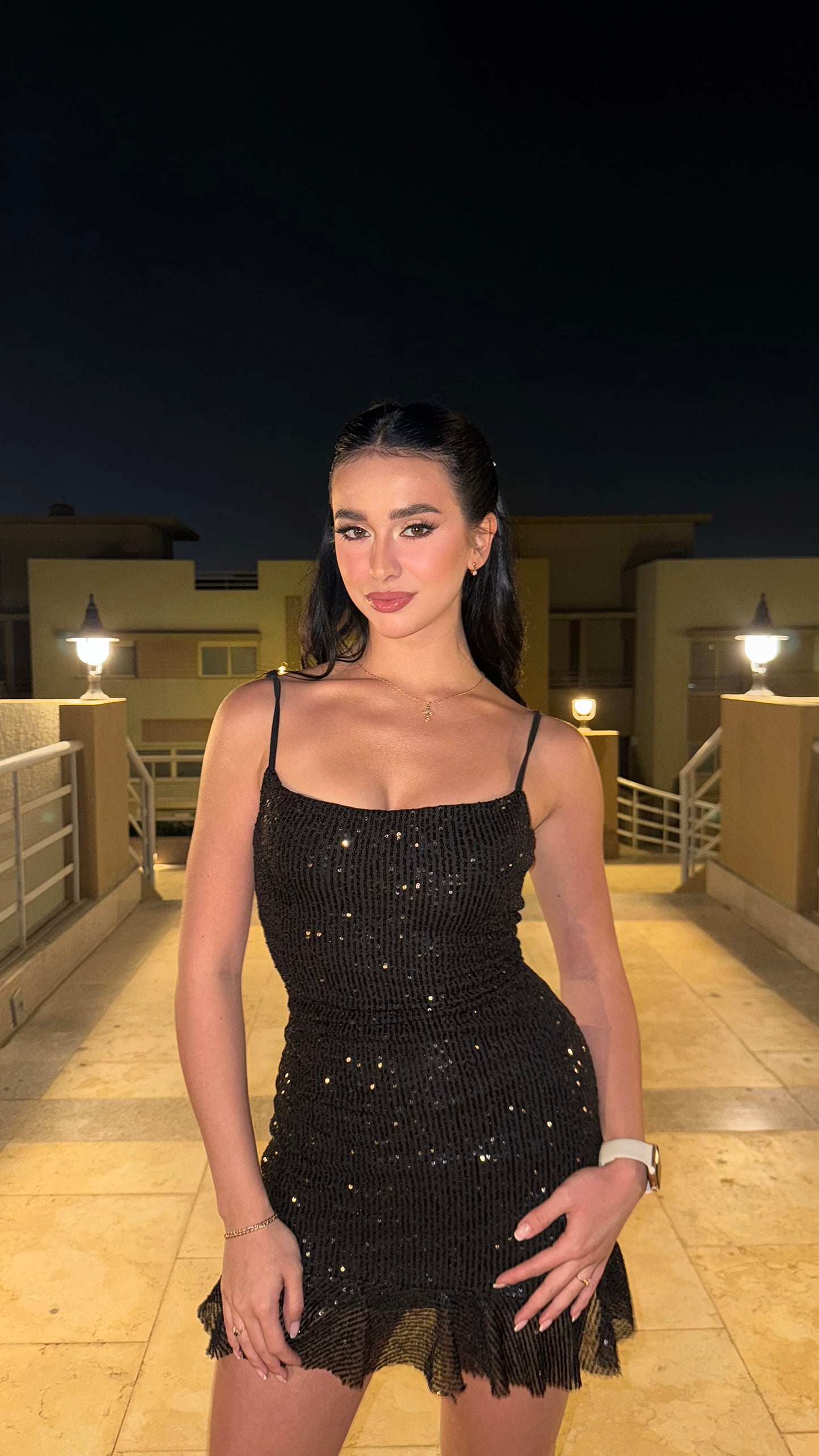 Black Sequin Detail Mini Dress