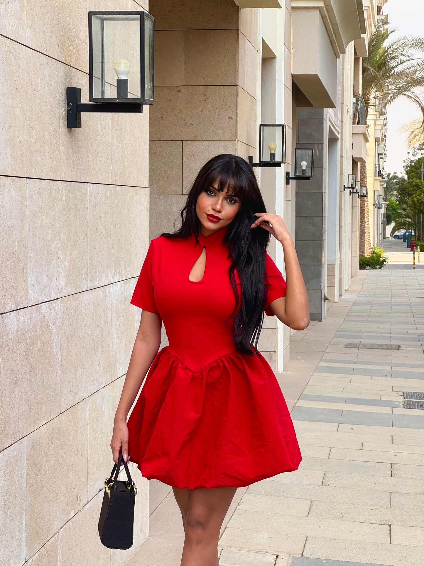 Red Window Detail Mini Dress