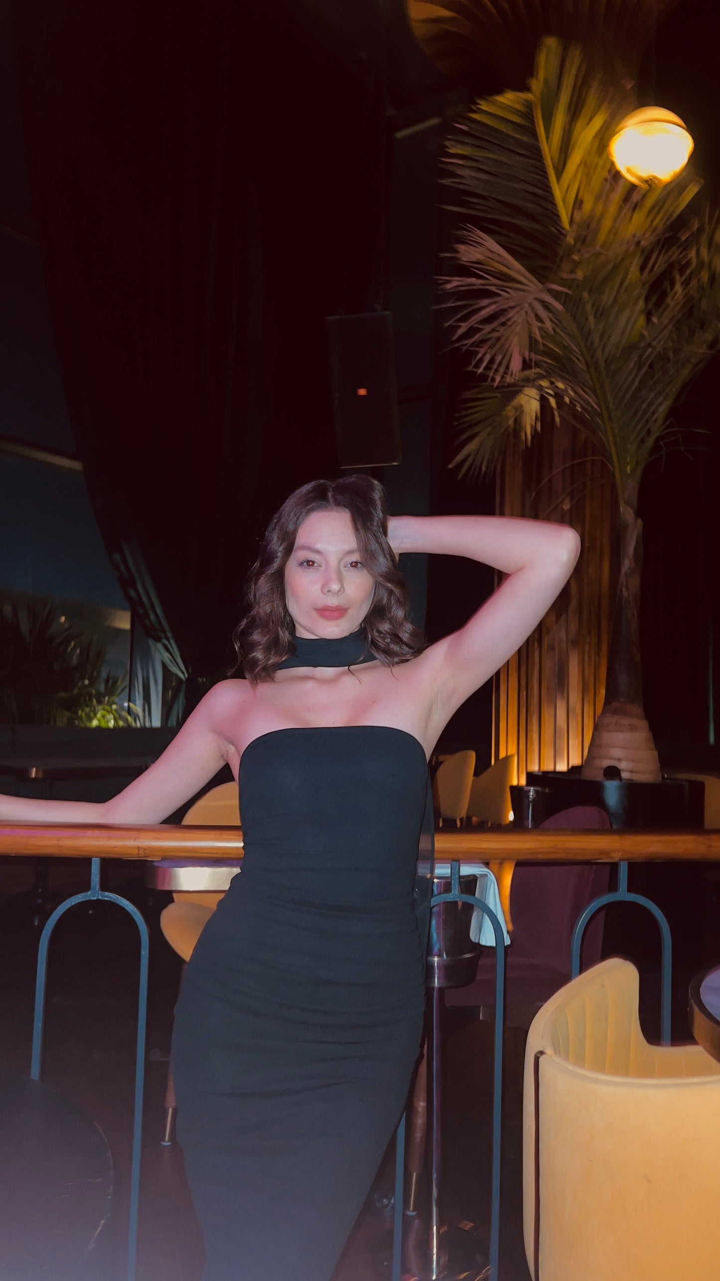 Black SCUBA CREP FABRIC DRESS WITH MESH GLOVE