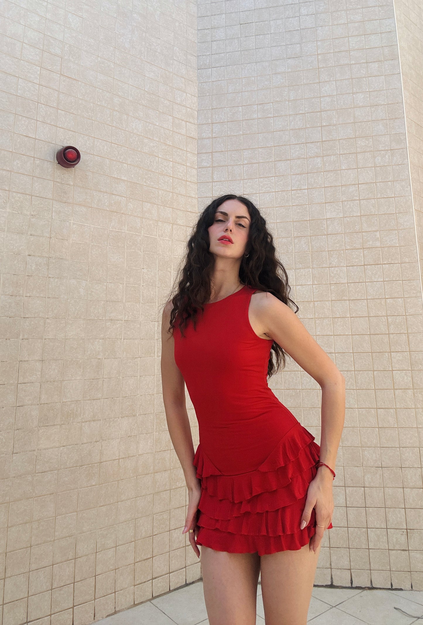 Red Naia Ruffle Dress