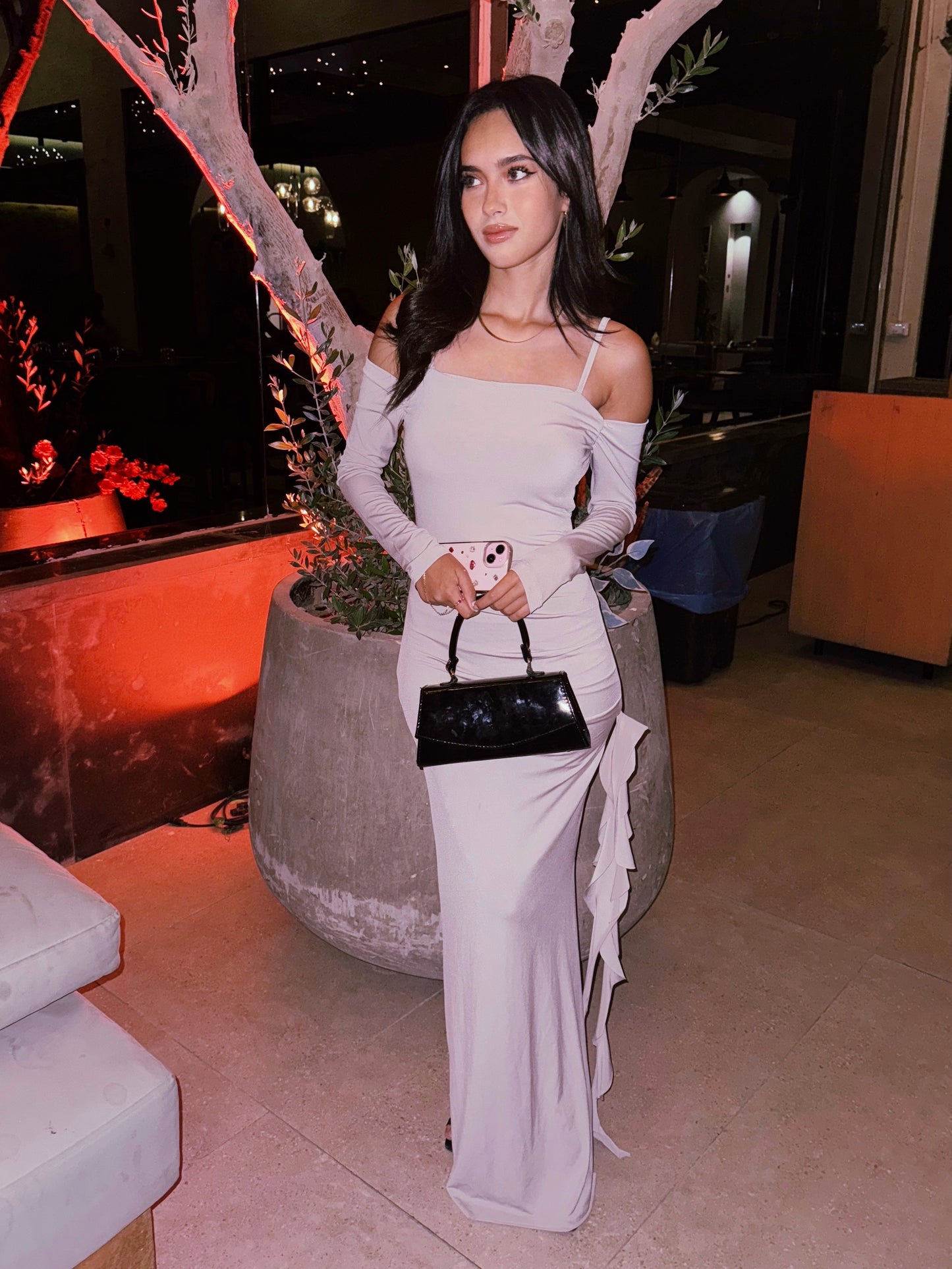Cream Long dress with  strap