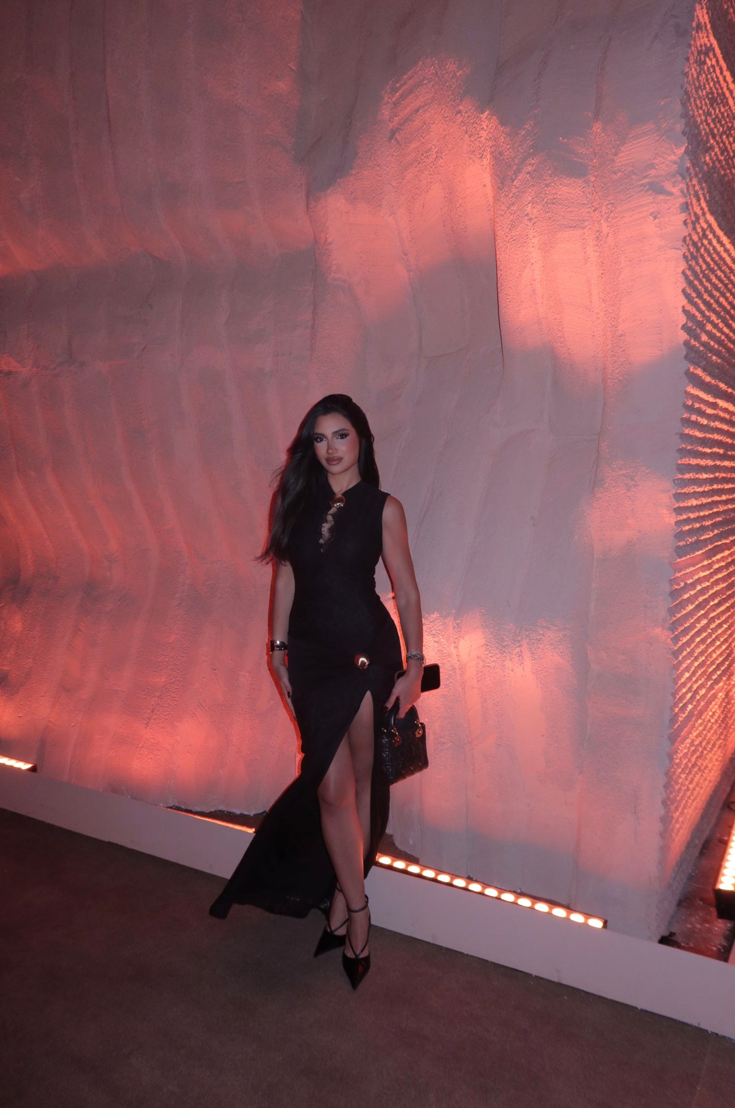 Black Brooch Detail Long Dress