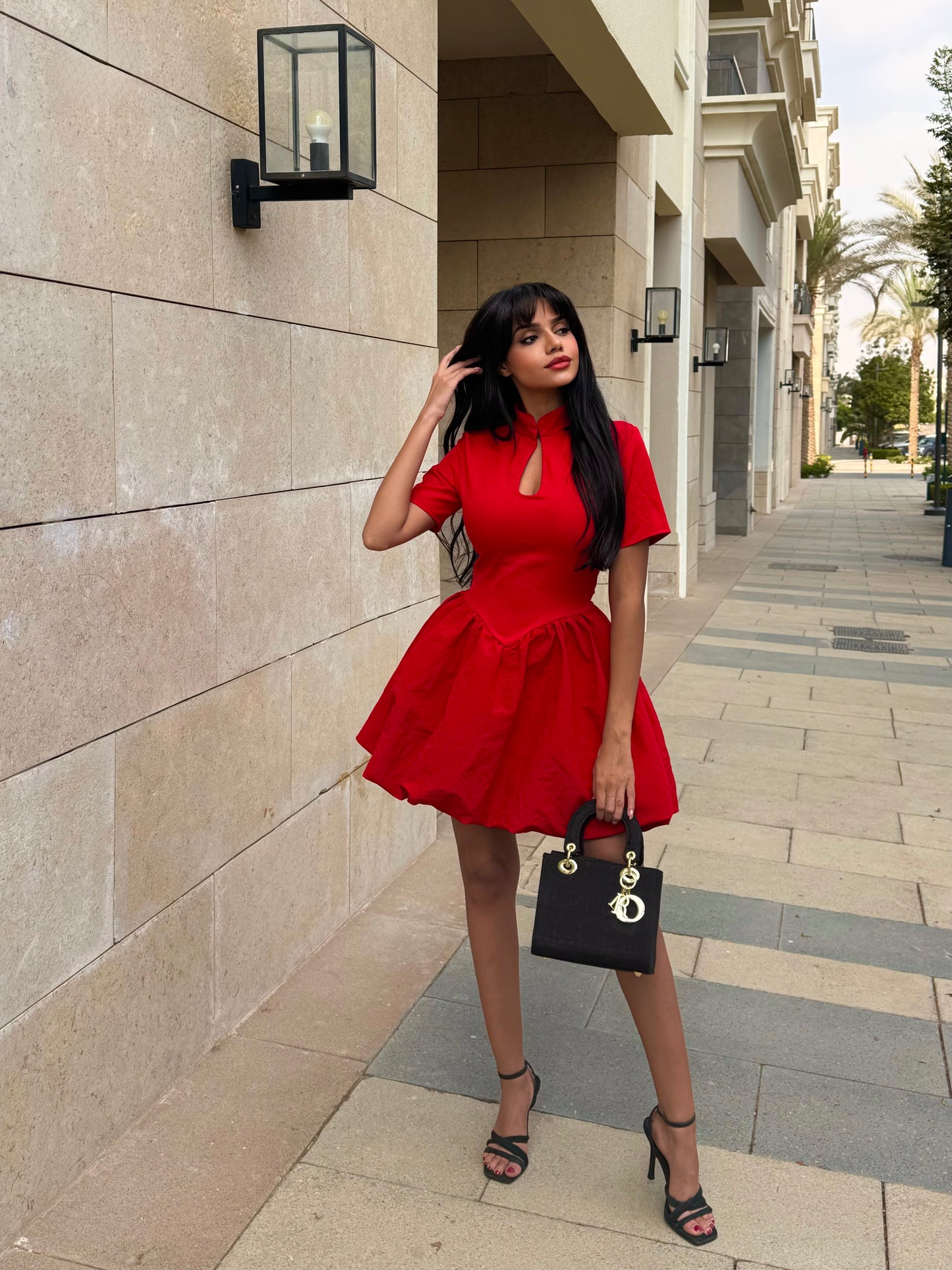 Red Window Detail Mini Dress