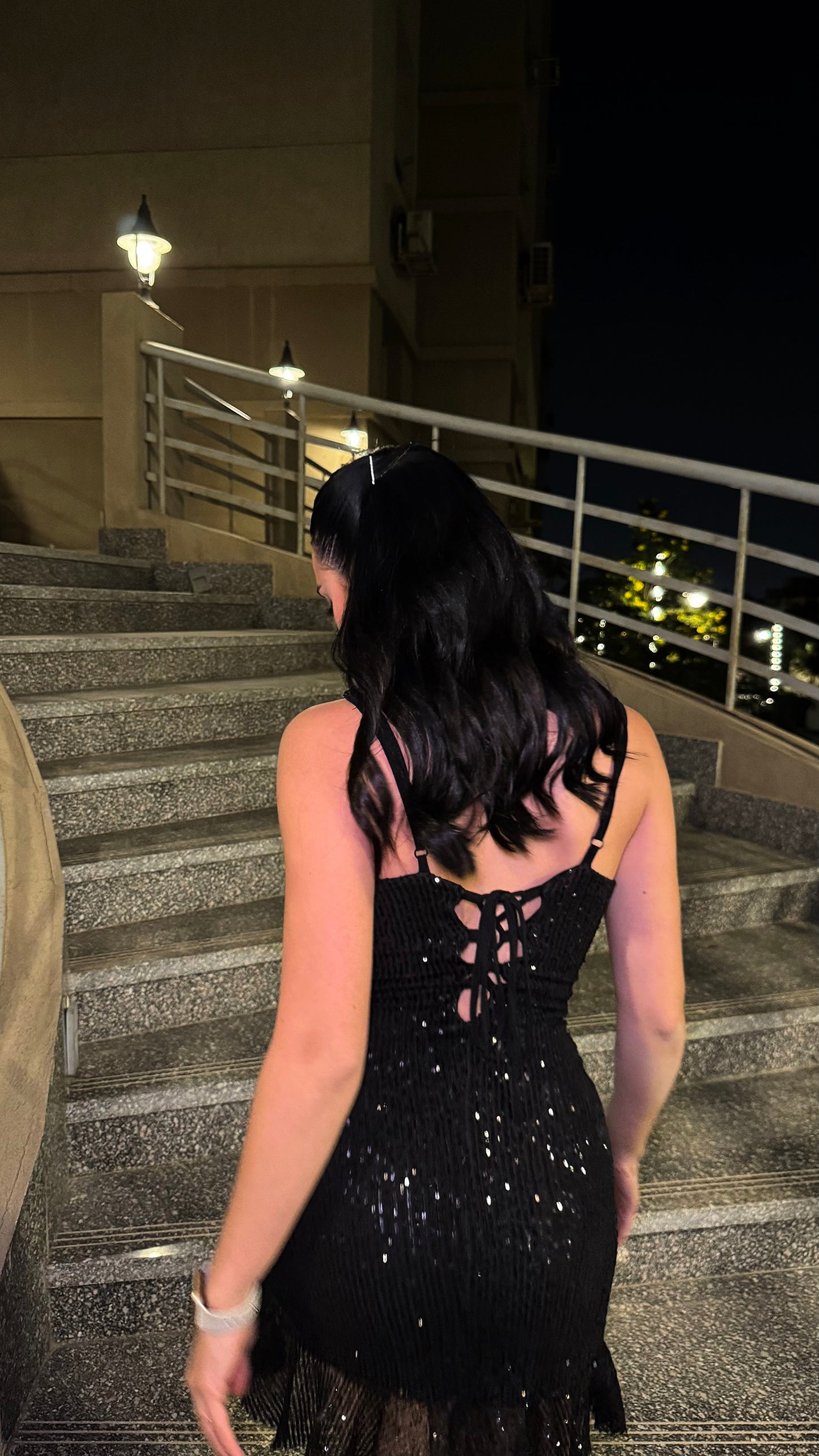 Black Sequin Detail Mini Dress