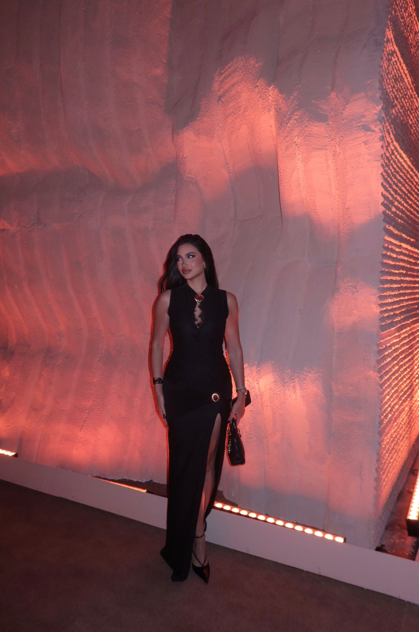 Black Brooch Detail Long Dress