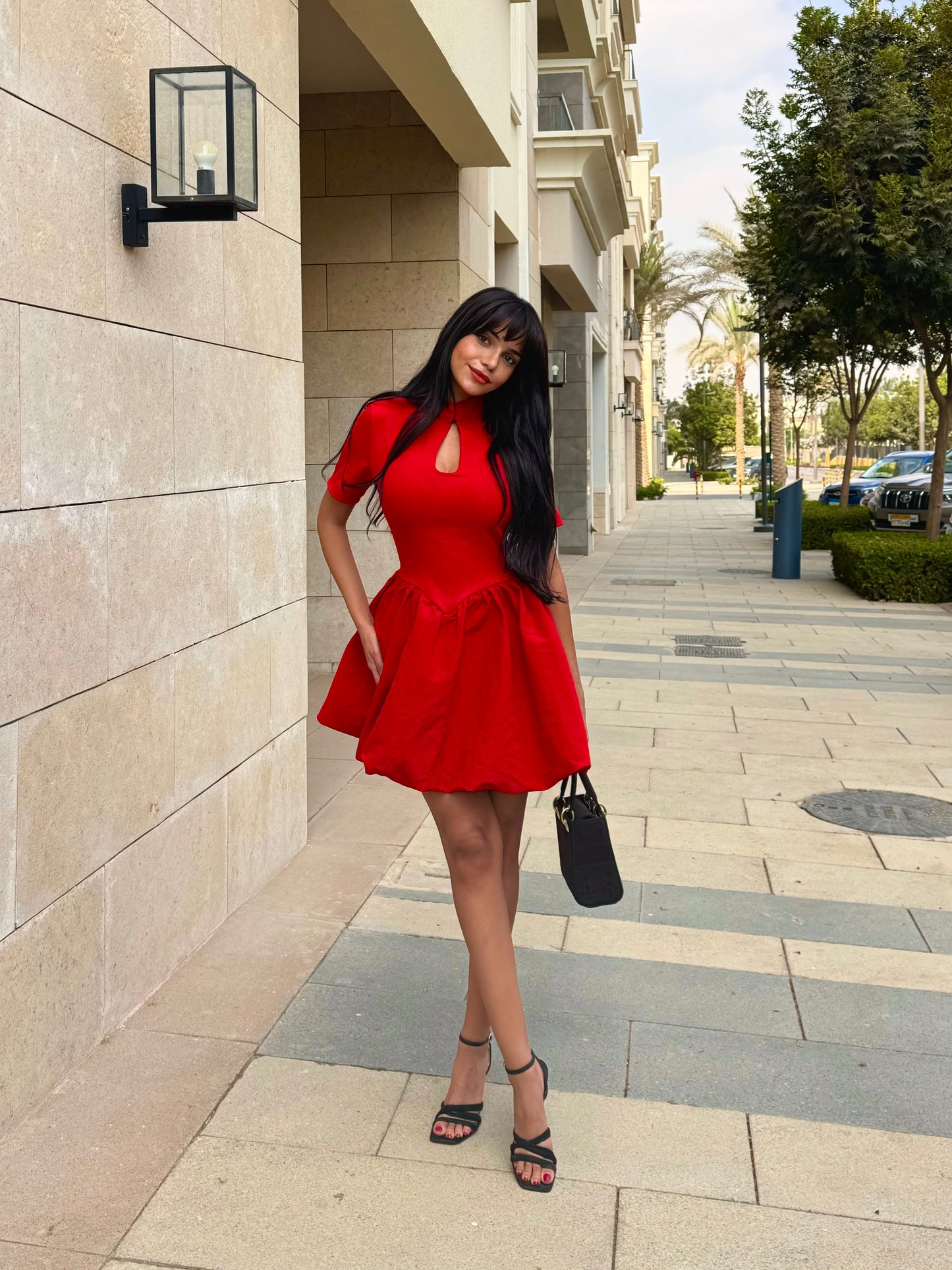 Red Window Detail Mini Dress