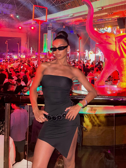 Black Side Gathered Strapless Diving Dress