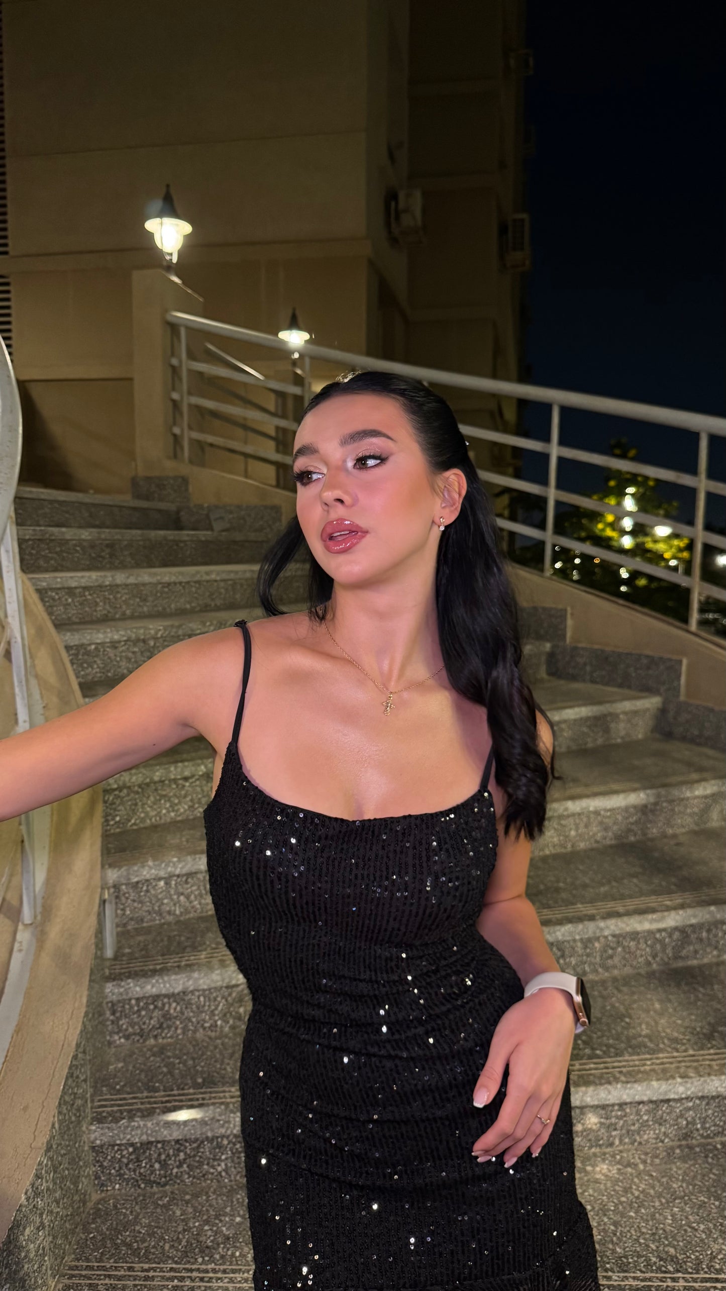 Black Sequin Detail Mini Dress