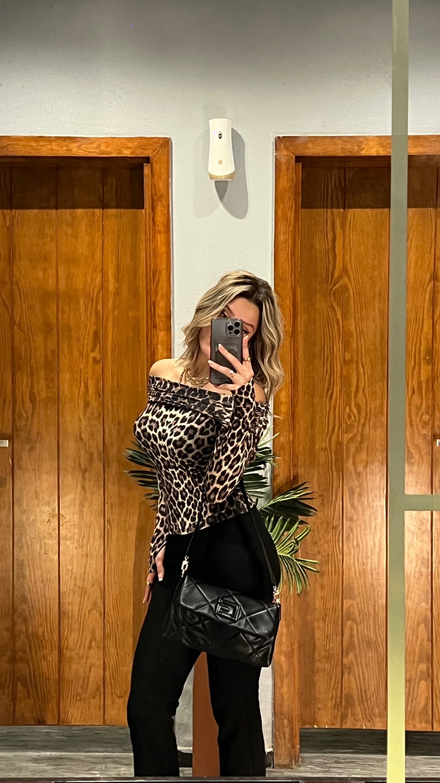 leopard off shoulder long sleeve