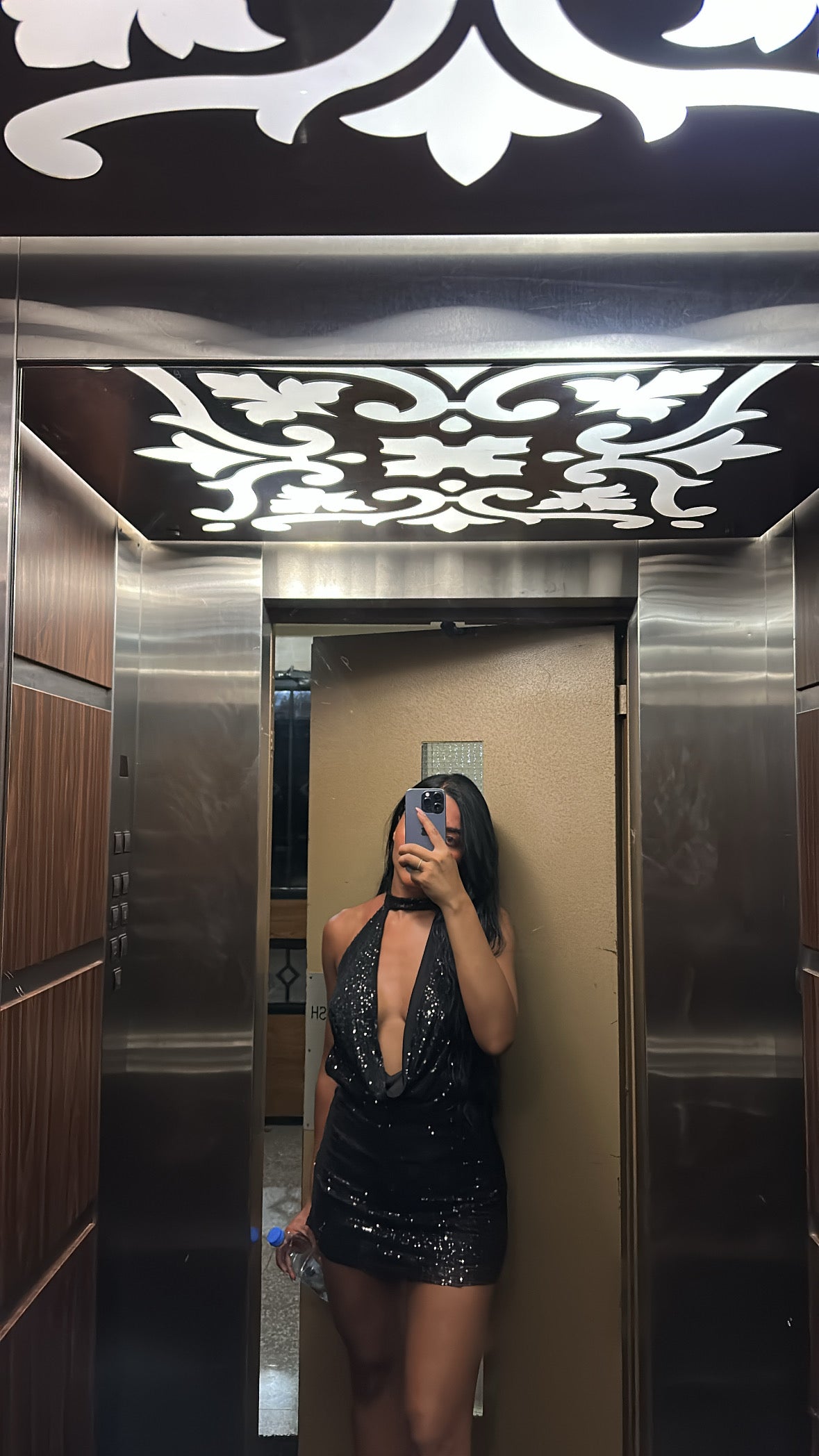 Black Sequin Detail Mini Dress