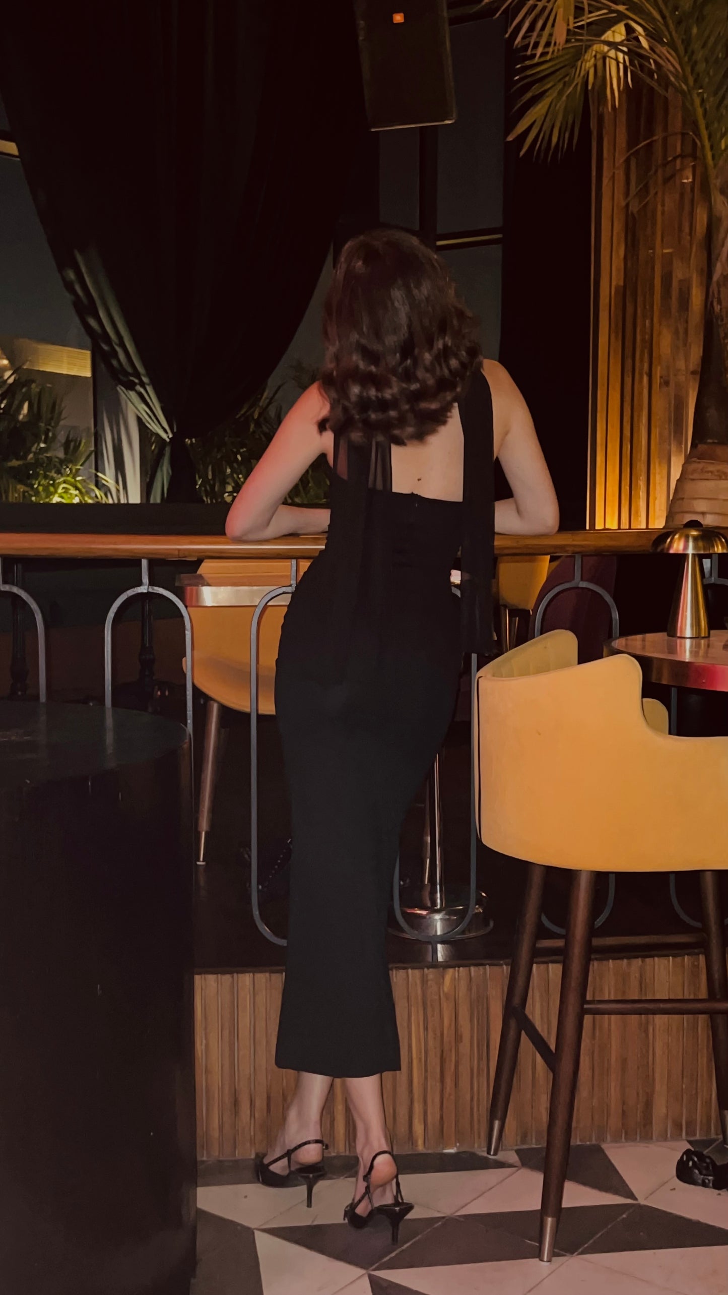Black SCUBA CREP FABRIC DRESS WITH MESH GLOVE
