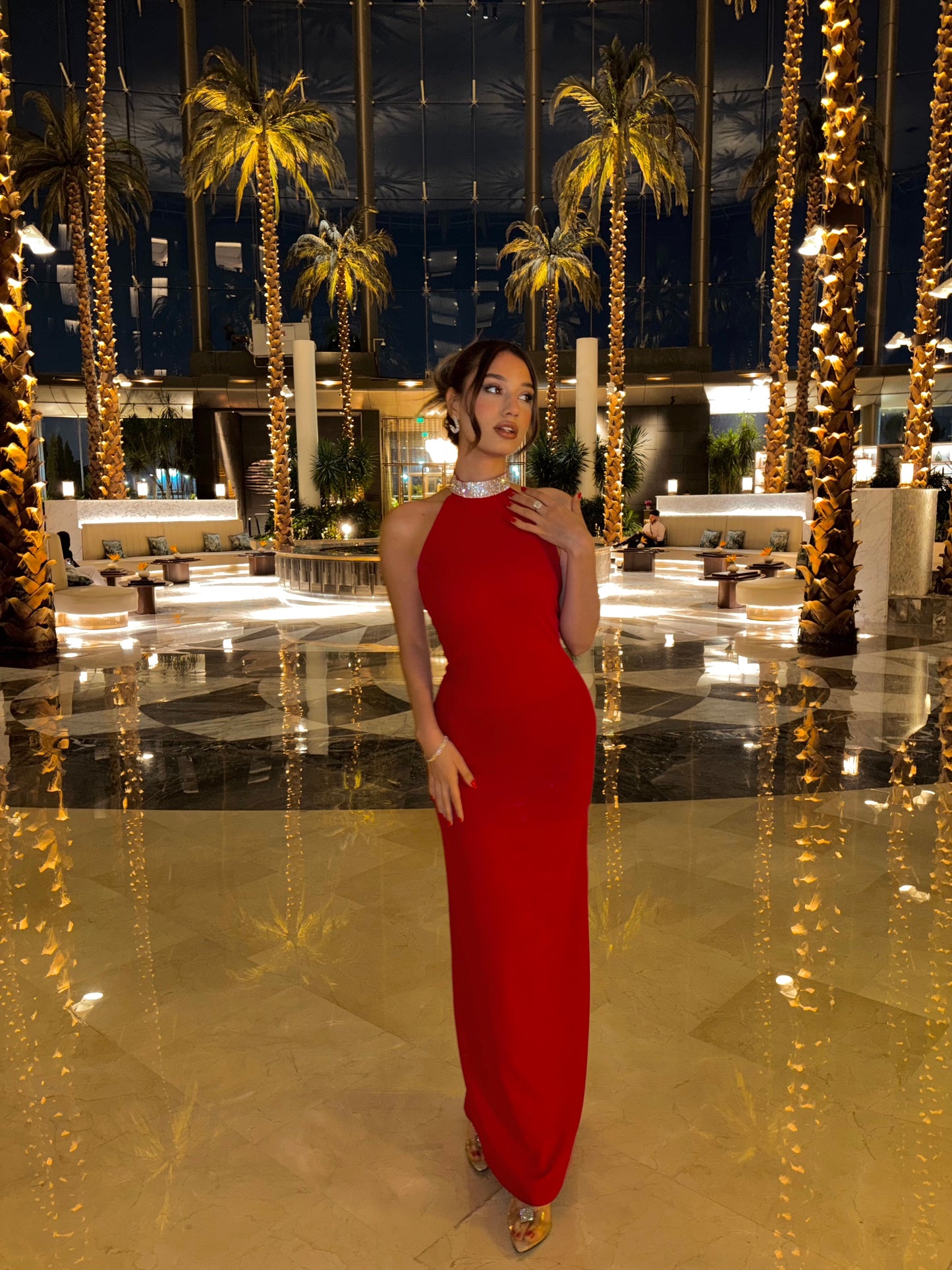 Red Noah Stone Detail Long Dress