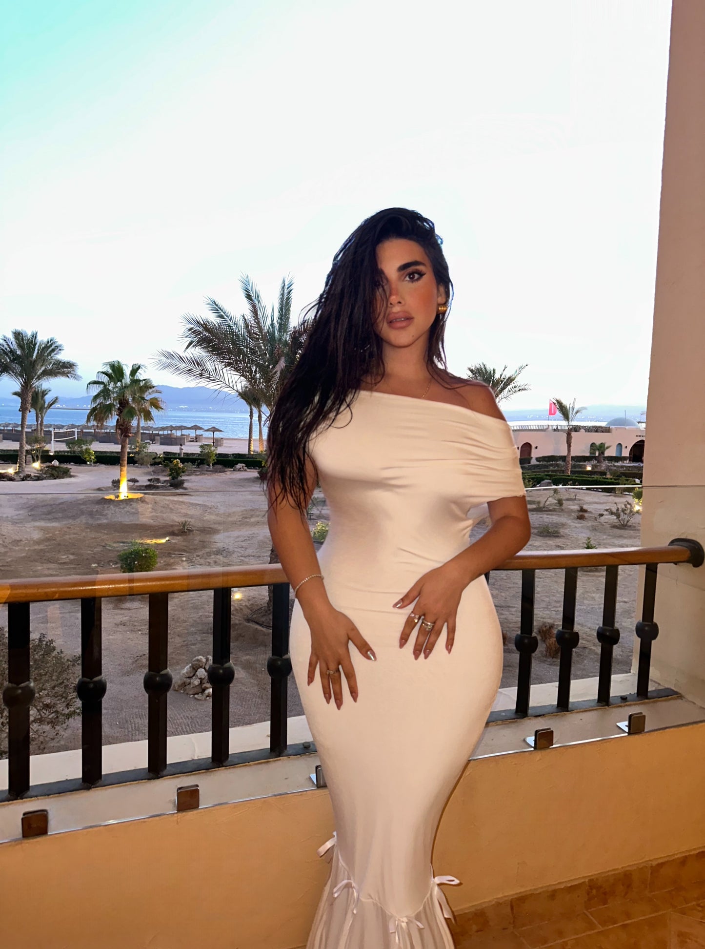 White Basic Ruffle Detail Dress