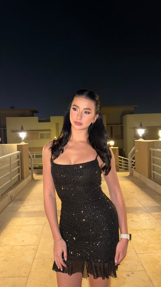 Black Sequin Detail Mini Dress