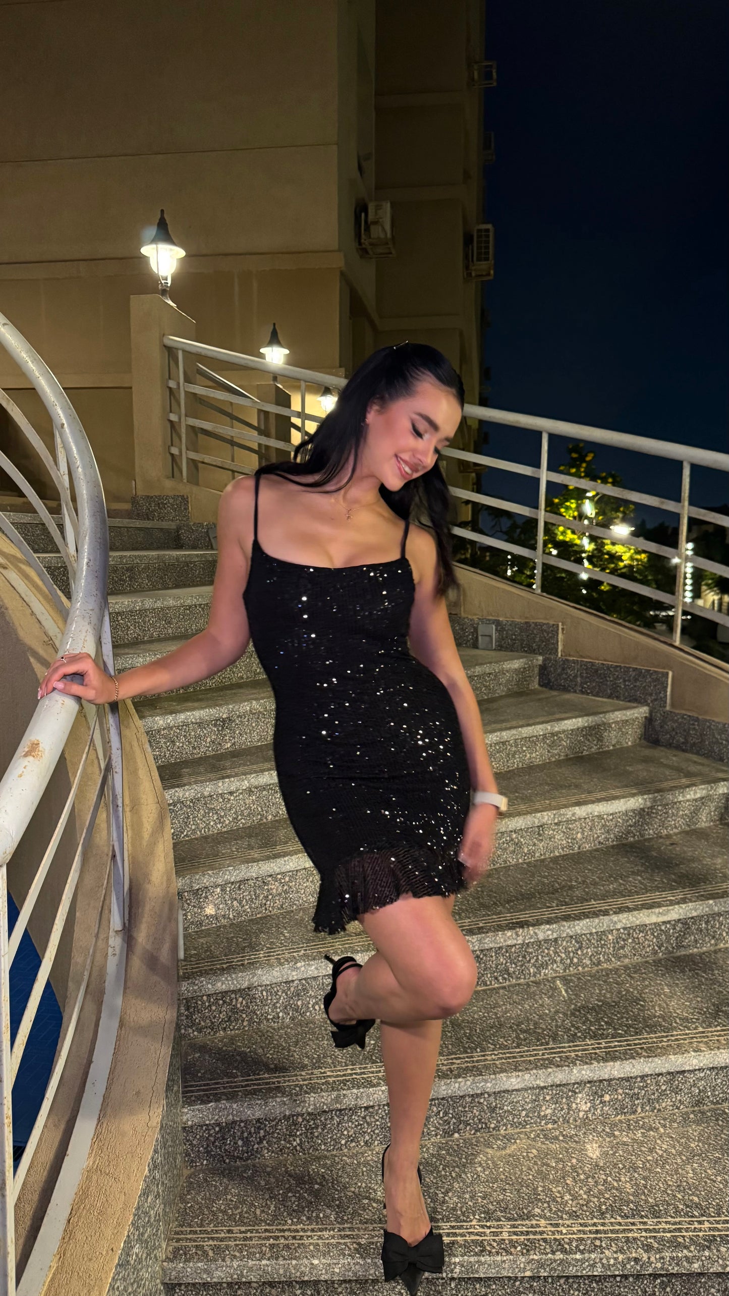 Black Sequin Detail Mini Dress